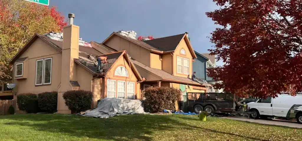 A well-maintained gutter system for Kansas City homes, protecting the roof from storm damage.
